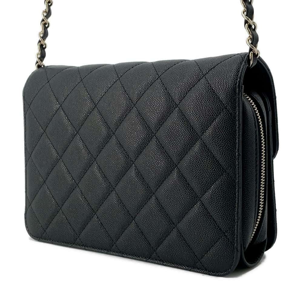 Chanel Bag Black Caviar Shoulder Flap Skin Matelasse Small